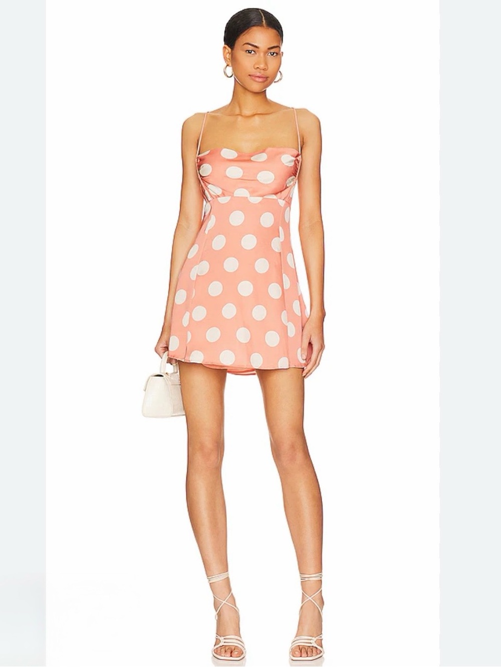 For Love & Lemons Mirabelle Polka Dot Mini Dress Large Peach Ivory NWT